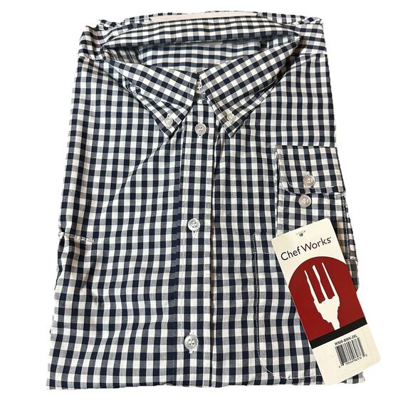 Chef Works 2XL Navy White Gingham Dress Shirt W500 BWK Womens Long Sleeve - Picture 2 of 5